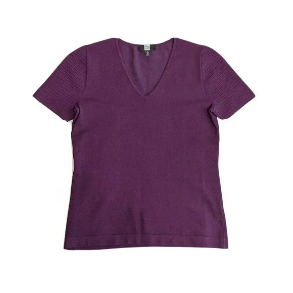 Saks Fifth Avenue Purple V Neck Stretch Top Size Medium Viscose Blend - Picture 1 of 4
